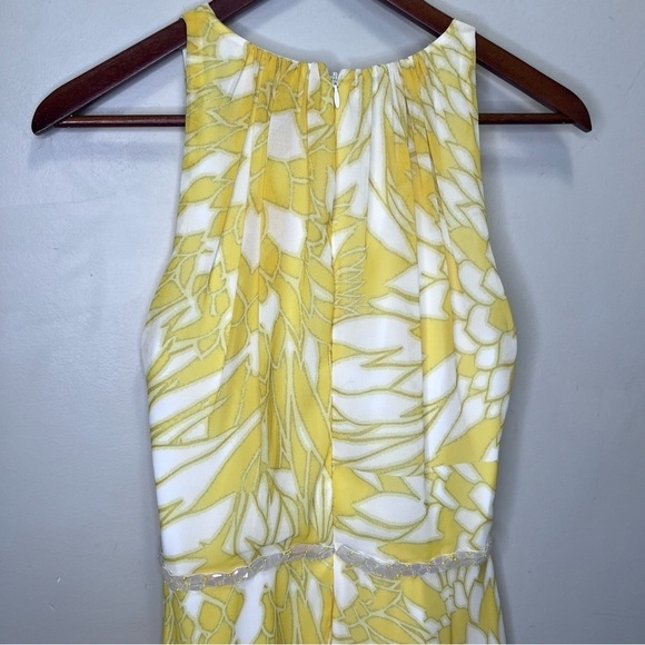 Badgley Mischka Yellow Paradiso Dress Size 4 Beaded Attatched Belt - Picture 11 of 16